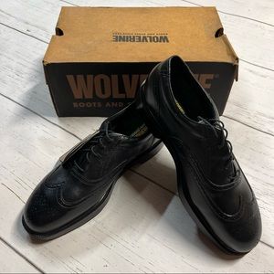 Wolverine Steel Toe Wing Tip Oxford Dress Shoes Durashock Size 8 Black NEW 03040